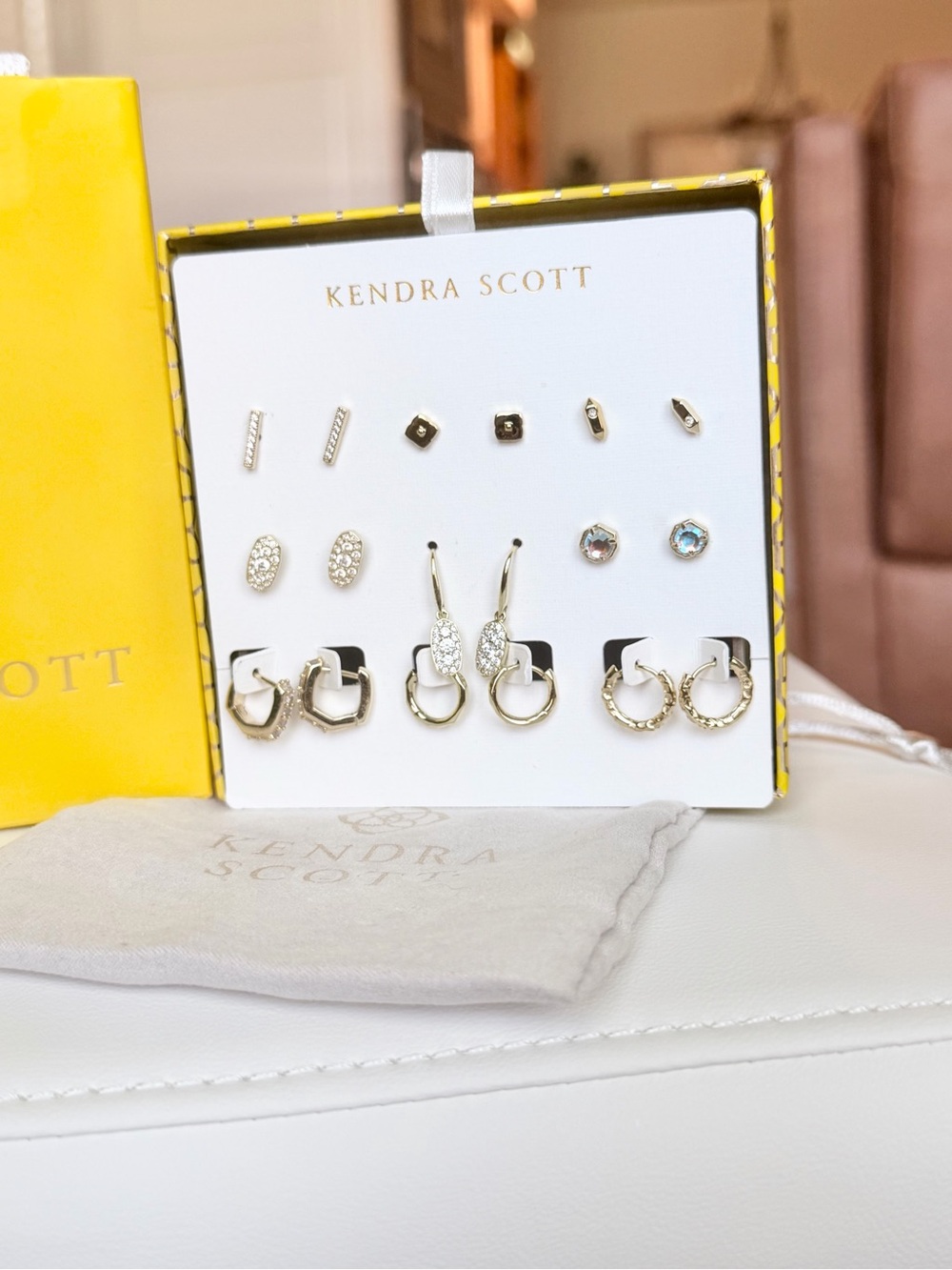 Kendra Scott Gold Earring 9 piece Set - Mixed Studs and Hoops - Picture 3 of 5